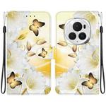 For Honor Magic6 Pro Crystal Texture Colored Drawing Leather Phone Case(Gold Butterfly Epiphyllum)