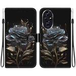 For Honor 200 Crystal Texture Colored Drawing Leather Phone Case(Black Rose)