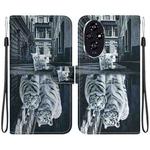 For Honor 200 Crystal Texture Colored Drawing Leather Phone Case(Cat Tiger Reflection)