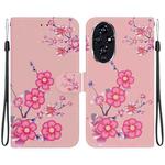 For Honor 200 Crystal Texture Colored Drawing Leather Phone Case(Cherry Blossoms)