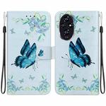 For Honor 200 Crystal Texture Colored Drawing Leather Phone Case(Blue Pansies)
