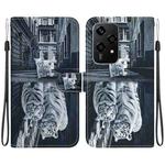 For Honor 200 Lite Global Crystal Texture Colored Drawing Leather Phone Case(Cat Tiger Reflection)