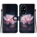 For Honor 200 Pro Crystal Texture Colored Drawing Leather Phone Case(Purple Peony)