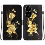 For Honor 200 Pro Crystal Texture Colored Drawing Leather Phone Case(Gold Butterfly Rose)