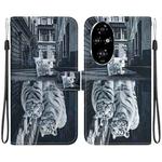 For Honor 200 Pro Crystal Texture Colored Drawing Leather Phone Case(Cat Tiger Reflection)