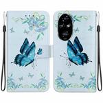 For Honor 200 Pro Crystal Texture Colored Drawing Leather Phone Case(Blue Pansies)