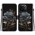 For Honor Play 60 Plus Crystal Texture Colored Drawing Leather Phone Case(Black Rose)