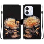 For Honor X60i Crystal Texture Colored Drawing Leather Phone Case(Gold Peony)