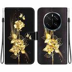 For Honor Magic7 Pro Crystal Texture Colored Drawing Leather Phone Case(Gold Butterfly Rose)