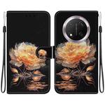 For Honor X9c Crystal Texture Colored Drawing Leather Phone Case(Gold Peony)