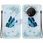 For Honor X9c Crystal Texture Colored Drawing Leather Phone Case(Blue Pansies)