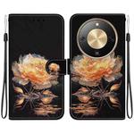 For Honor X70 5G Crystal Texture Colored Drawing Leather Phone Case(Gold Peony)