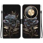 For Honor X70 5G Crystal Texture Colored Drawing Leather Phone Case(Black Rose)