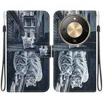 For Honor X70 5G Crystal Texture Colored Drawing Leather Phone Case(Cat Tiger Reflection)