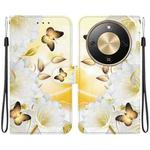 For Honor X70 5G Crystal Texture Colored Drawing Leather Phone Case(Gold Butterfly Epiphyllum)
