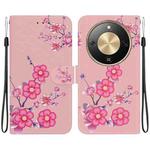 For Honor X70 5G Crystal Texture Colored Drawing Leather Phone Case(Cherry Blossoms)