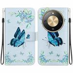 For Honor X70 5G Crystal Texture Colored Drawing Leather Phone Case(Blue Pansies)