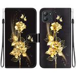 For Infinix Hot 11 2022 Crystal Texture Colored Drawing Leather Phone Case(Gold Butterfly Rose)