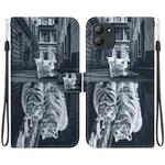 For Infinix Hot 11 2022 Crystal Texture Colored Drawing Leather Phone Case(Cat Tiger Reflection)