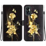 For Infinix Hot 12 Crystal Texture Colored Drawing Leather Phone Case(Gold Butterfly Rose)
