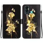 For Infinix Hot 12 Play Crystal Texture Colored Drawing Leather Phone Case(Gold Butterfly Rose)