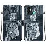 For Infinix Hot 12 Play Crystal Texture Colored Drawing Leather Phone Case(Cat Tiger Reflection)