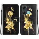 For Infinix Hot 12 Pro Crystal Texture Colored Drawing Leather Phone Case(Gold Butterfly Rose)