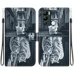 For Infinix Hot 12i Crystal Texture Colored Drawing Leather Phone Case(Cat Tiger Reflection)
