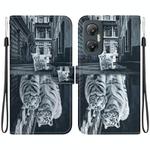 For Infinix Hot 20 5G Crystal Texture Colored Drawing Leather Phone Case(Cat Tiger Reflection)