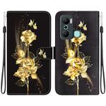 For Infinix Hot 20 Play Crystal Texture Colored Drawing Leather Phone Case(Gold Butterfly Rose)
