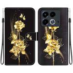 For Infinix Note 40 4G Crystal Texture Colored Drawing Leather Phone Case(Gold Butterfly Rose)
