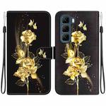 For Infinix Hot 50 4G Crystal Texture Colored Drawing Leather Phone Case(Gold Butterfly Rose)