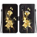 For Nokia C21 Plus Crystal Texture Colored Drawing Leather Phone Case(Gold Butterfly Rose)