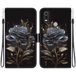 For Nokia C21 Plus Crystal Texture Colored Drawing Leather Phone Case(Black Rose)