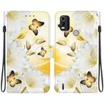 For Nokia C21 Plus Crystal Texture Colored Drawing Leather Phone Case(Gold Butterfly Epiphyllum)