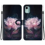 For Nokia C12 Crystal Texture Colored Drawing Leather Phone Case(Purple Peony)