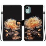 For Nokia C12 Crystal Texture Colored Drawing Leather Phone Case(Gold Peony)