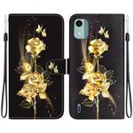 For Nokia C12 Crystal Texture Colored Drawing Leather Phone Case(Gold Butterfly Rose)