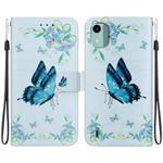 For Nokia C12 Crystal Texture Colored Drawing Leather Phone Case(Blue Pansies)