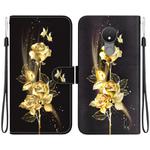 For Nokia C21 Crystal Texture Colored Drawing Leather Phone Case(Gold Butterfly Rose)