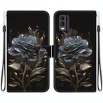 For Nokia C22 Crystal Texture Colored Drawing Leather Phone Case(Black Rose)