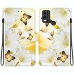 For Nokia C22 Crystal Texture Colored Drawing Leather Phone Case(Gold Butterfly Epiphyllum)