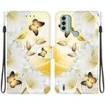 For Nokia C31 Crystal Texture Colored Drawing Leather Phone Case(Gold Butterfly Epiphyllum)