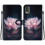 For Nokia C32 Crystal Texture Colored Drawing Leather Phone Case(Purple Peony)