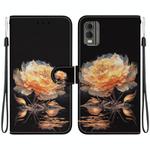 For Nokia C32 Crystal Texture Colored Drawing Leather Phone Case(Gold Peony)