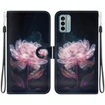For Nokia G22 Crystal Texture Colored Drawing Leather Phone Case(Purple Peony)