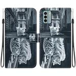 For Nokia G22 Crystal Texture Colored Drawing Leather Phone Case(Cat Tiger Reflection)