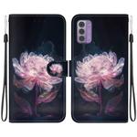 For Nokia G42 Crystal Texture Colored Drawing Leather Phone Case(Purple Peony)