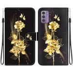 For Nokia G42 Crystal Texture Colored Drawing Leather Phone Case(Gold Butterfly Rose)