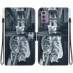 For Nokia G42 Crystal Texture Colored Drawing Leather Phone Case(Cat Tiger Reflection)